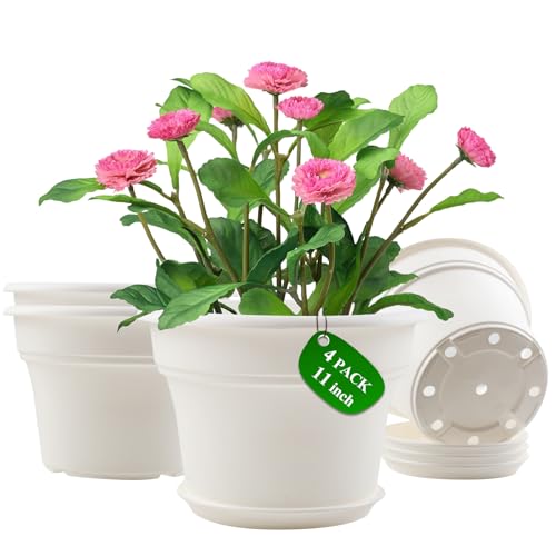 Pottiffe Plant-Pots-Planters-Indoor-Outdoor, 11 inch 4 Pack White - color: White, size: 11 inch-4Pack