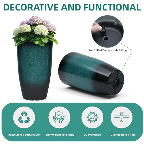 Autodaya 24" Tall Large Outdoor Planters for Plants Set of 2, Faux Ceramic - color: Gradient Turquoise-24"h