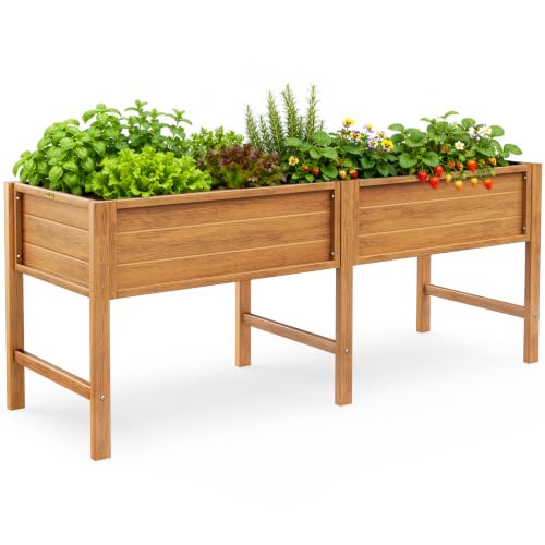 YEFU 72" Large Raised Garden Bed, Wood-Look HIPS 6ft Extra Large Bed, Teak - color: Teak, size: 72"×24"×30"