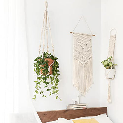 Mkono Macrame Plant Hanger Indoor 35 Inch Hanging Planter Basket Ivory 2Pcs - color: Ivory