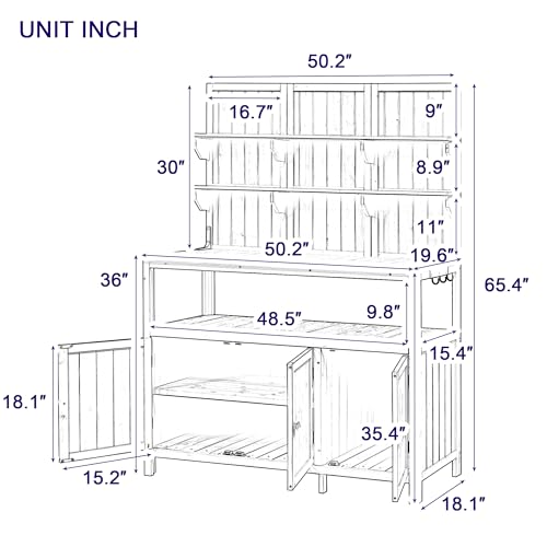 Christopher Knight Home Belfast 50.20" W Outdoor Potting Bench Table, Fir Wood Potting Table, Large Gardening Workstation with Storage Shelf, Ample Space Garden Tools Organizer for Backyard, Green