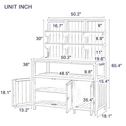 Christopher Knight Home Belfast 50.20" W Outdoor Potting Bench Table, Fir Wood Potting Table, Large Gardening Workstation with Storage Shelf, Ample Space Garden Tools Organizer for Backyard, Green