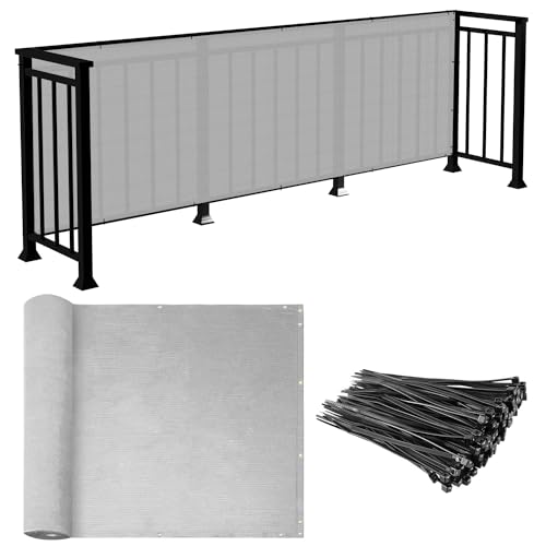 E&K Sunrise 3' x 19' Balcony Privacy Fence Screen Cover with Zip Ties Outdoor Screen Fence UV Protection for Deck Patio Backyard Apartment Pool Porch (Gray)