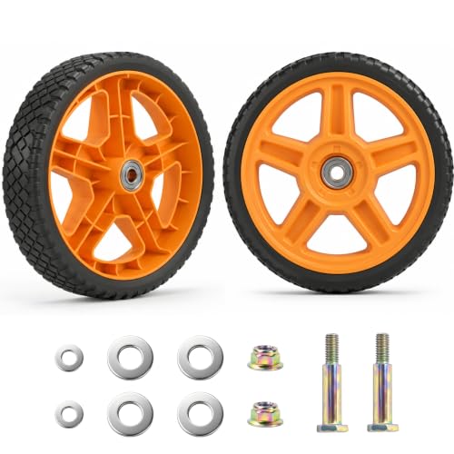 Lawn Mower Wheels, 10 inch Push Mower Plastic Wheels with Bolts & Nuts Fits Most Standard Lawn Mower Cart, Garden Carts, Air Compressor and More, 2 Pack - size: 10 Inch