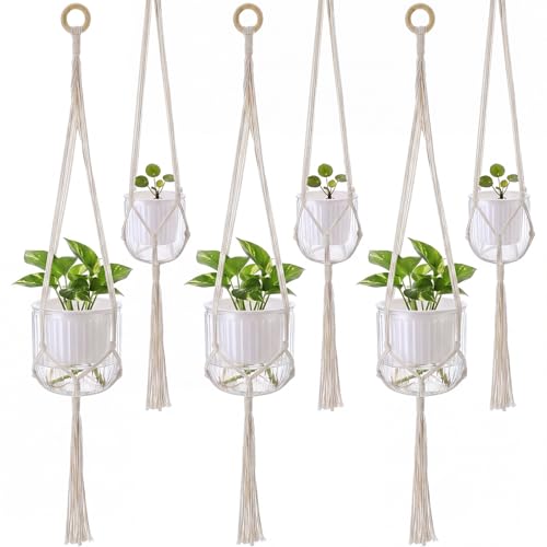 Hanging Planter Set of 6 Self Watering Indoor Flower Pots with Water Level Indicator Modern Plant Hangers for Indoor Garden Decor Balcony Apartment Boho Home Decoration Easy Care(White) - color: White
