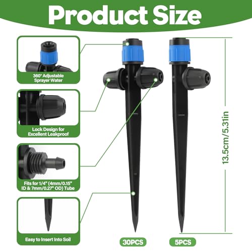 35PCS Double-Head Drip Irrigation Emitters Sprayers for 1/4" Tubing (Blue) - color: Blue Double-head Locked Sprayer