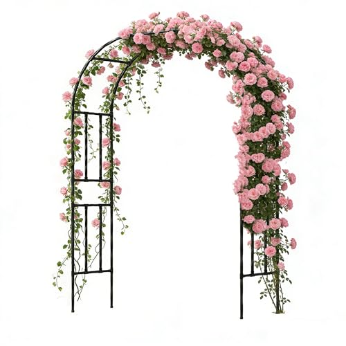 Twira Garden Arch Trellis, 7.9FT(240cm) Metal Garden Arbor Trellis for Climbing Plants Outdoor, Large Wedding Arch for Ceremony, Black Archway Trellises Decoration for Lawn, Patio, Backyard - color: 59.1 inch Length - Black, size: Full Arch