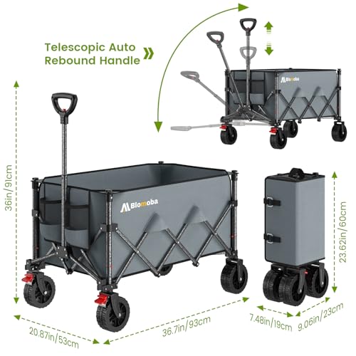 Blomoba Collapsible Wagon Cart with Wheels, 330lbs Heavy Duty Wagon, Grey - color: Gray, size: X-Large Without Tailgate