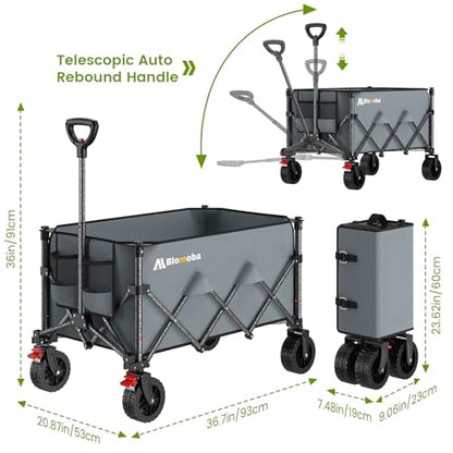 Blomoba Collapsible Wagon Cart with Wheels, 330lbs Heavy Duty Wagon, Grey - color: Gray, size: X-Large Without Tailgate