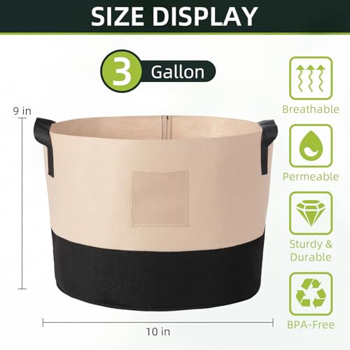 LITLANDSTAR 3 Gallon Fabric Grow Bags, 10 Pack Heavy Duty Thickened Nonwoven Plant Grow Bags with Handles and Label Bags, Fabric Plant Pots for Growing Vegetables Flowers Herbs (Black Mixed Camel) - size: 3 Gallon