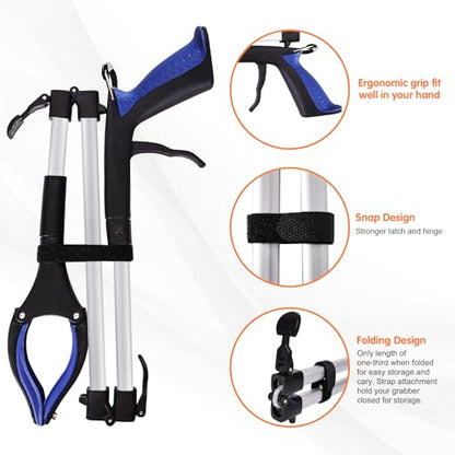 36" Grabber Reacher Tool for Seniors 2 Pack, Foldable Reacher Grabbers Pickup Stick with Anti-Slip 90° Rotating Jaw, 4" Wide Extended Claw with Magnet for Disabled, After Surgery Recovery - size: 36"