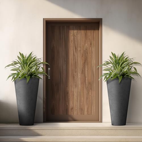 Kante Set of 2 Black Plastic Round Planters 29" Tall Home & Outdoor - color: Black, size: 29" H
