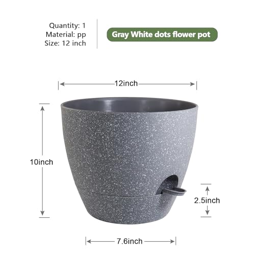 WSMKSZ 12 inch Large Self Watering Pots, Planter, Plant Pots with Mesh Drainage Holes for Indoor Outdoor House Plants and Garden, Plastic Flower Pots with Deep Reservoir, Speckled Grey - color: Speckled Grey, size: 12inch 1pcs