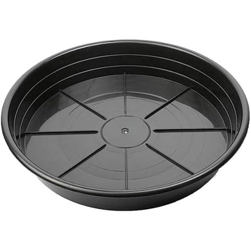 SUNPACK Premium Plastic Plant Saucer, Black 12” Inside Diameter, Pack of 5 - Protects Surfaces and Floors from Water and Debris - size: 12"
