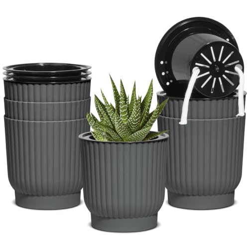 T4U Self Watering Pots for Indoor Plants, 4 Inch 6 Pack Planter Gray - color: Gray, size: 4 Inch