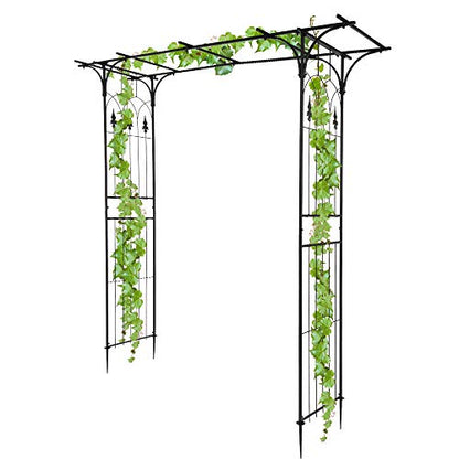 VINGLI 7.1ft Metal Garden Arch, Black Wrought Iron Arbor with Detachable Stakes, 13mm Thick Tube Trellis for Climbing Plants, Outdoor Patio Backyard Walkway Decor, Party Decoration