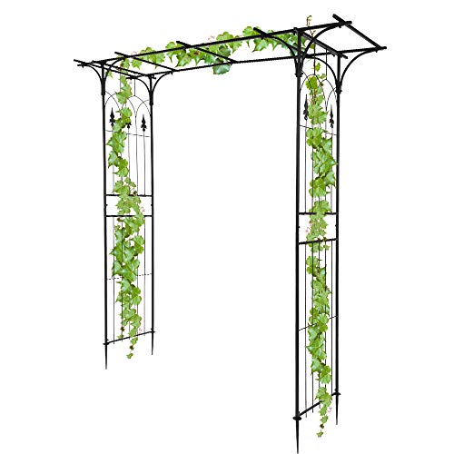 VINGLI 7.1ft Metal Garden Arch, Black Wrought Iron Arbor with Detachable Stakes, 13mm Thick Tube Trellis for Climbing Plants, Outdoor Patio Backyard Walkway Decor, Party Decoration
