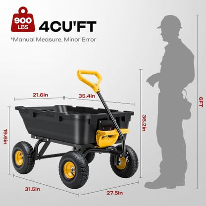 Garden Dump Cart 900Lbs Heavy Duty,Wheelbarrow,10" All Terrain Tires - color: Black+yellow