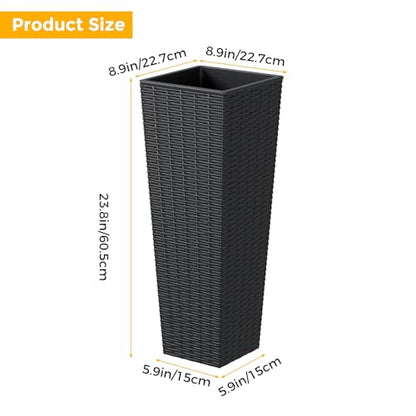 Festnight 24in Tall Planters for Outdoor Plants, Outside Black Planters Set of 2, Resin Front Porch Planters, Outdoor Planters for Porch Backyard Patio, Garden Flower Pots, 11.69x11.69x32.28in - size: 8.94x8.94x23.82in
