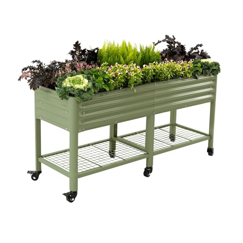 Vego garden Rolling Elevated Raised Garden Bed, 2' x 6' Outdoor Planters Boxes with Legs & Storage Rack for Patio, 1000 Lbs Weight Capacity, Raised Beds for Gardening, Olive Green - color: Olive Green, size: 2' x 6'