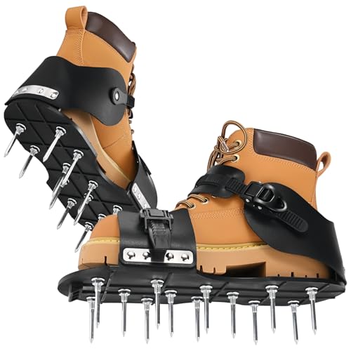 M METERXITY 1-Set Lawn Aerator Shoes Aerator Shoes with Loop Strap and Hook Buckle with 26 Nails 5cm Lawn Soil Aeration Shoes for Patios/Gardens/Yards [Black]