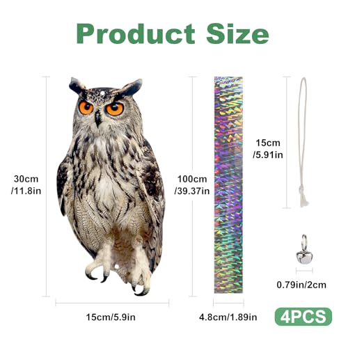 4PCS Hanging Effective Fake Owl Control Device Dual-Side Outdoors Owl with Reflective Tape for Patio Yard Outdoor Front Porch Backyard Windows - color: 4 Light Grey Owl