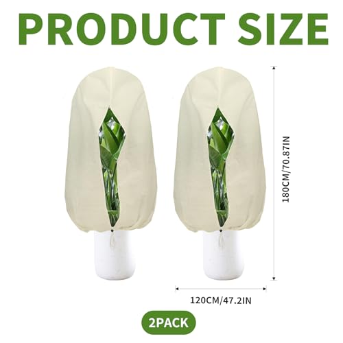 Plant Covers Freeze Protection – 2 Packs 47.2" x 70.8" Thickened Plant Frost Protection Covers, Heavy Duty Winter Plant Covers with Zipper & Drawstring, Reliable Freeze Protection for Outdoor Plants - color: Beige-2PCS-47.2" x 70.8"
