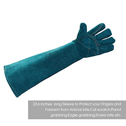 AOWPFVV Animal Handling Gloves Bite Proof for Dogs,Cats, 23.6in Large - color: A-dark Green Size Large(23.6in)