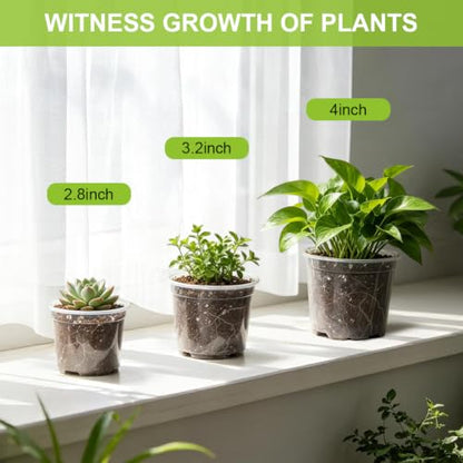 RooTrimmer 100 Pack 2.8 Inches Clear Plant Pots with Drainage Holes, Transparent Seeding Nursey pots, Round Plastic pots for Seeds Starter, Seeds Germination - size: 2.8 Inch 100P
