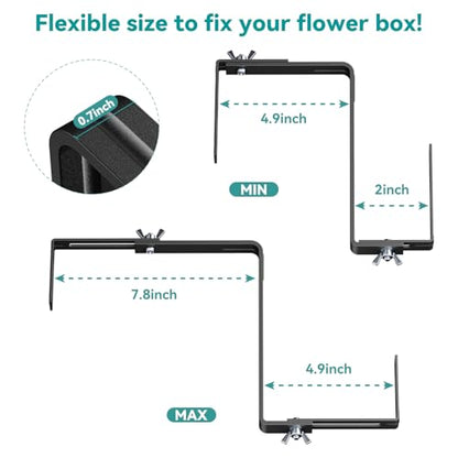 Adjustable Planter Box Brackets,Enhanced Bottom Support,Universal Outdoor Hanging Brackets,Flower Box Brackets for Fence Railings, Windowsill, Patio, Garden,Balcony. (6, Black) - color: Black