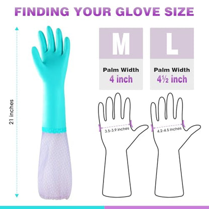 Elgood Reusable Long Sleeve Dishwashing Cleaning Gloves with Latex Free,Cotton Lining,Kitchen Gloves 2 Pairs,Purple+Blue M - color: Long-purple+blue, size: Medium (Pack of 2)