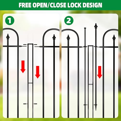 Garden Fence with Gate - 5 Panels, 32 in(H) x 12 ft(L) No Dig Animal Barrier, Arched Decorative Garden Fence Border with Ground Stakes, Rustproof Metal Fencing for Yard Patio Dog Rabbit - size: 5 Panels-12 ft(L) X 32 in(H)