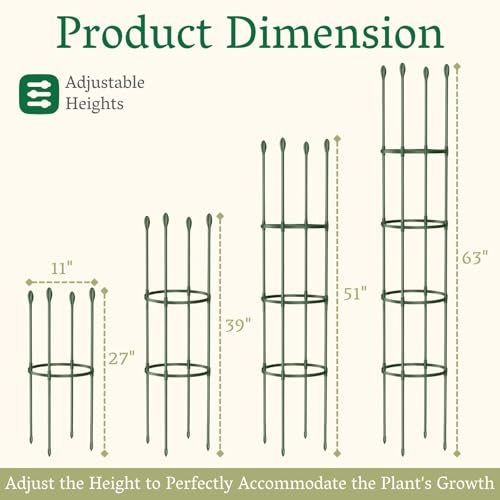 2 Pack Heavy Duty Round Tomato Cage | 63 Inch Rustproof Steel Core Plastic Coated Garden Tomato Trellis | Metal Large Plant Support for Tomato, Cucumber, Beans, Flowers, Vegetables Indoor Outdoor