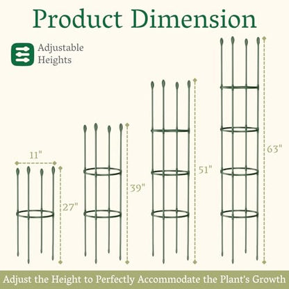 2 Pack Heavy Duty Round Tomato Cage | 63 Inch Rustproof Steel Core Plastic Coated Garden Tomato Trellis | Metal Large Plant Support for Tomato, Cucumber, Beans, Flowers, Vegetables Indoor Outdoor
