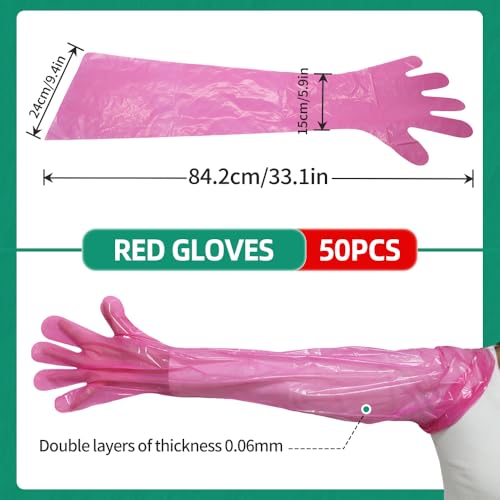 Long Disposable Gloves 50pcs Shoulder Length Gloves Long Arm for Cleaning Pet Animal Examination Protection Glove