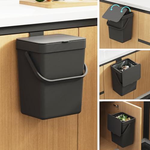 LALASTAR Countertop Compost Bin, Hanging Small Trash Can with Lid Under Sink for Kitchen, Food Waste Bin for Countertop, Mountable Garbage Can for Bathroom, RV, 5L/1.3 Gal,Sliding Lid, Black - color: Black, size: 5L-Slide