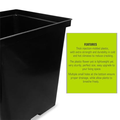 1/2 Gallon Square Nursery Pots 24PCS Black Thick Durable Plastic Flower Pots with Drainage Holes, Reusable Seedling propogation Starter Pots for Indoor Plants, Transplanting, Succulents