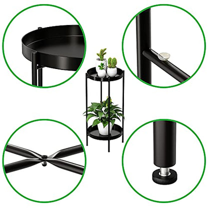 2 Tier Plant Stand Indoor Outdoor - 10.5in Width 24in Tall Flower Pot Rack - color: Black