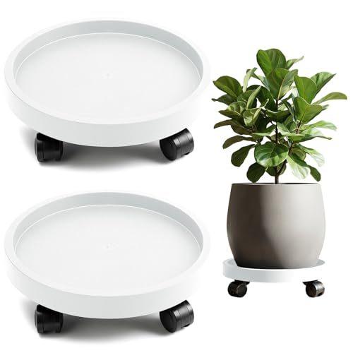 2 Pack Plant Caddy with Wheels,12.6 inch Rolling Plant Stands - color: White