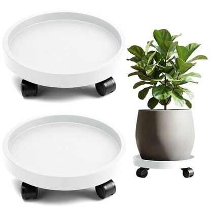 2 Pack Plant Caddy with Wheels,12.6 inch Rolling Plant Stands - color: White