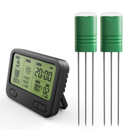 Nexuslab Wireless Soil Moisture Meter with LCD Receiver – 3‑Probe 3‑in‑1 Sensor (Moisture, Temperature, Light), 230 ft RF Range, Waterproof, Long Battery Life for Indoor/Outdoor Plants and Gardens - size: Main Unit + 2 Sensors