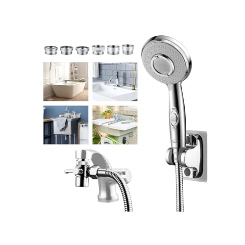 KLLEYNA Shower Head Hose Attachment for Sink/Tub Faucet - ON/OFF Jets Sprayer for Dog Wash/Bathtub Cleaning/Baby Bath/Hair Rinse, Tap Extender Water Nozzle for Bathroom Kitchen Utility Garden Basement - color: Silver A