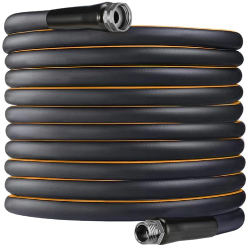 Garden-Hose 150ft x 5/8 in Heavy Duty, Flexible and Lightweight Water Hose, Burst 600 psi, Kink-less Hybrid Rubber Hose for Backyard, 3/4'' Solid Metal Fittings for All Your Watering Need - color: Black, size: 150FT