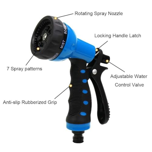 EVA Recoil Garden Hose 25ft - Includes 7 Pattern Spray Nozzle,Retractable Curly Water Hose - color: Blue