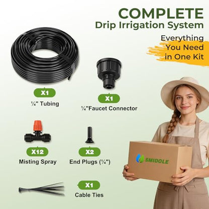 50FT Drip Irrigation Kit, Quick Connect Garden Watering System, Easy Install Drip Irrigation System with Misting Nozzles for Patio, Potted Plants, Small Garden & Greenhouse - size: 50FT