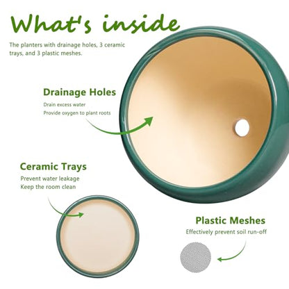 Ceramic Pots for Plants, 10+8+6 Inch Ceramic Plant Pot, Dark Green - color: Dark Green
