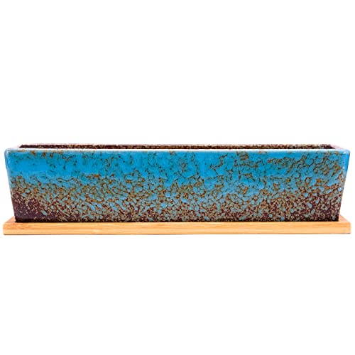 Succulent Pots, 12'' Large Long Rectangle Succulent Planter Pots with Drain - color: Blue