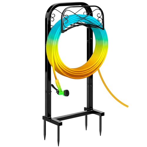 Gtongoko Garden Hose Holder for Outside 43" Heavy Duty Freestanding Water Hose Holder with 4 Stable Spikes Metal Hose Stand Holds Up to 150FT Hose & 44LB Detachable Hose Storage for Yard Lawn Patio - size: 43 Inch