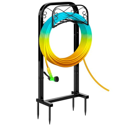 Gtongoko Garden Hose Holder for Outside 43" Heavy Duty Freestanding Water Hose Holder with 4 Stable Spikes Metal Hose Stand Holds Up to 150FT Hose & 44LB Detachable Hose Storage for Yard Lawn Patio - size: 43 Inch
