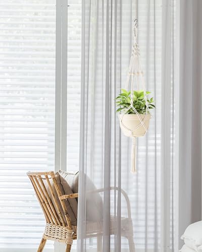 41 Inch Macrame Plant Hanger Indoor Hanging Plant Holder Ivory 2Pcs
